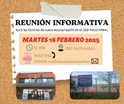 Reunión Informativa Nueva Escolarización CEIP PACO RABAL