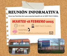 Reunión Informativa Nueva Escolarización CEIP PACO RABAL
